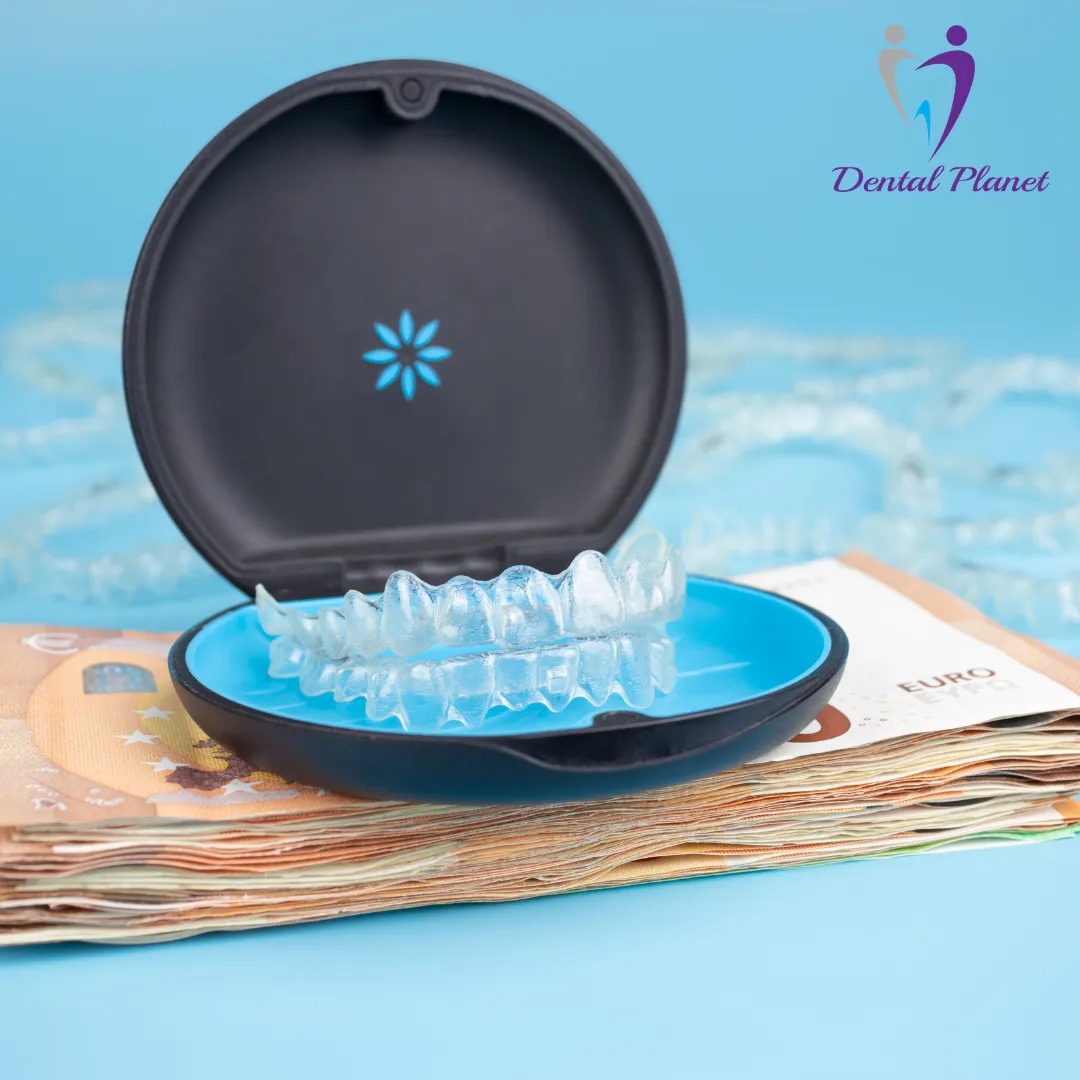 Invisalign clear aligner used to close a gap between front teeth at Dental Planet Mysore